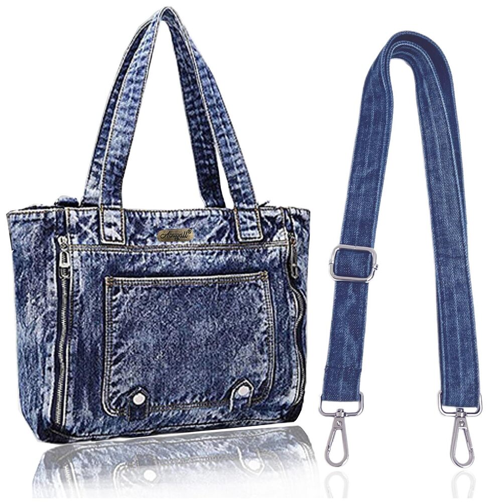 7113 Large Denim Tote Bag Stylish Top Handle Purse Jean Handbag vintage